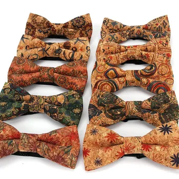 Elegante herren Vintage Flowe Drucke Kork Holz Bowtie Für Mann Hochzeit Casual Plaid Retro Holz Fliege Schmetterling Zubehör
