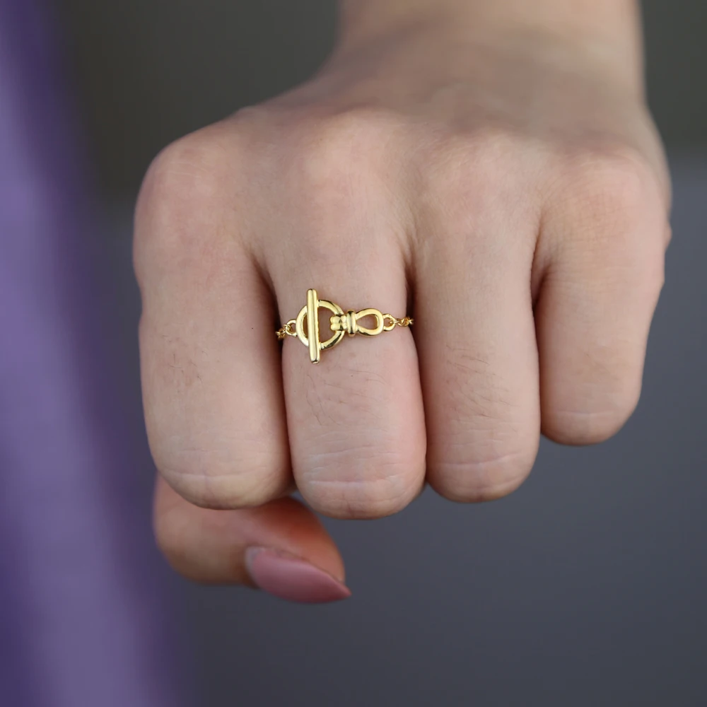 yellow Gold Color Plating Chain Shape RING Unisex Vintage Gothic Chunky Midi Ring Antique Jewelry Accessory