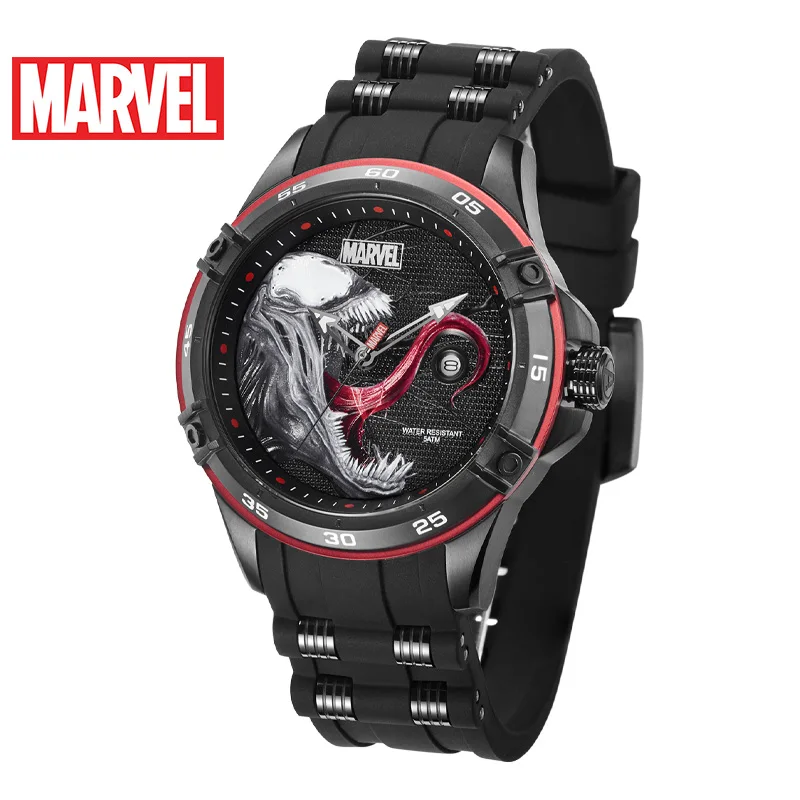 Marvel For Mens Watch Original Avengers Venom Quartz Fashion Casual Wristwatches 3D Stereo Dial Coated Glass Date 50m Waterproof