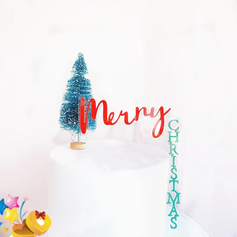 INS Right Angle Merry Christmas Cake Topper Red green Acrylic Christmas Party Cake Toppers kids Xmas Family Dessert Decoration