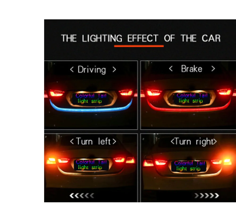 

Car Rear Trunk Tail Light Colorful Dynamic Reverse Warning LED Strip 12v Auto Additional Brake Follow Turn Signal Lamp Accessory