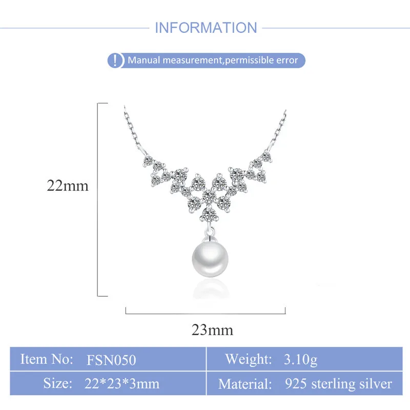 CLUCI 100% 925 Sterling Silver Pendant Necklace with 6-7mm White Saltwater Round Pearls Romantic Wedding Pearl Jewelry FSN050SB