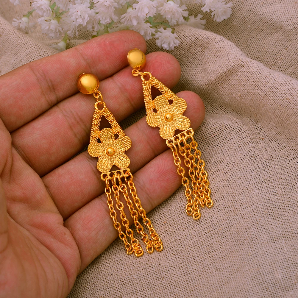 Dubai African Gold Color Earrings For Women African Earring Party Wedding Bridal Accessories Bride Gift