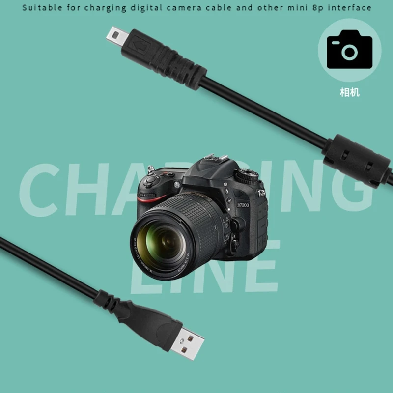 1/1.5M Length Digtal Camera 8Pin Charging Cable Durable USB Data Line for Camera