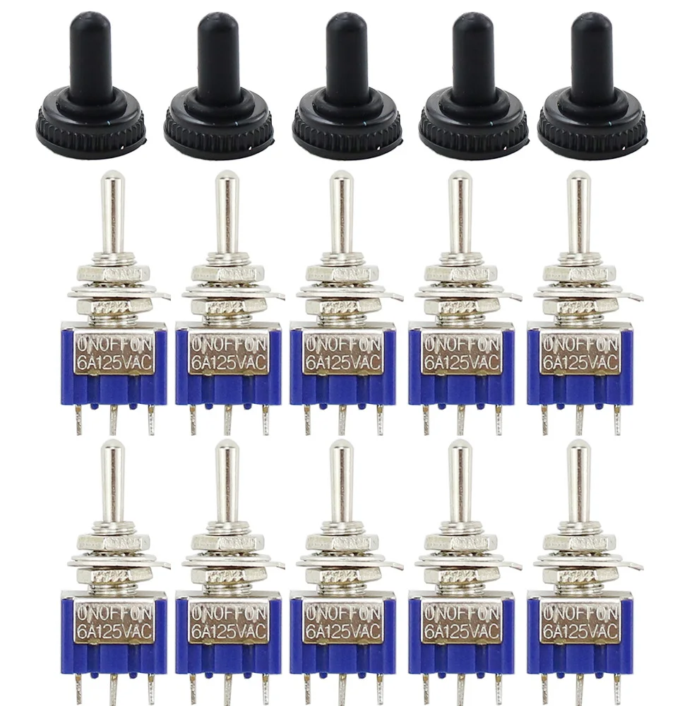 5pcs 10pcs MTS-102 103 Toggle Switch 6A 125VAC on on SPDT 6mm Mini switch DPDT on off on Waterproof Cap