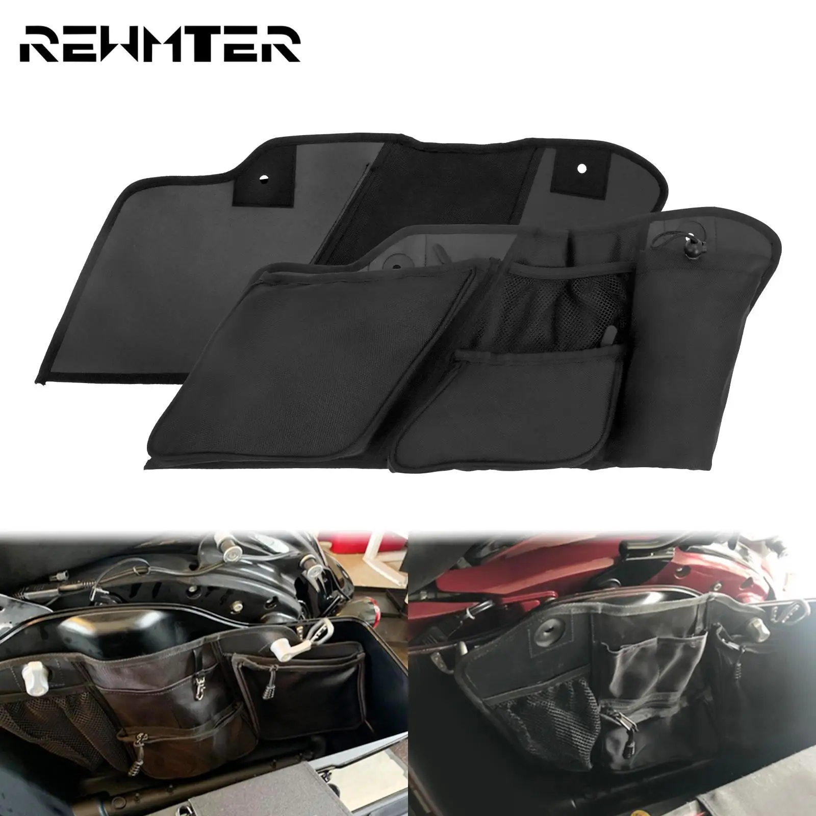 

Motorcycle Hard Saddlebag Inner Wall Organizer Storage Bag Black For Harley Touring Electra Road Street Glide FLHT FLHX 14-2021