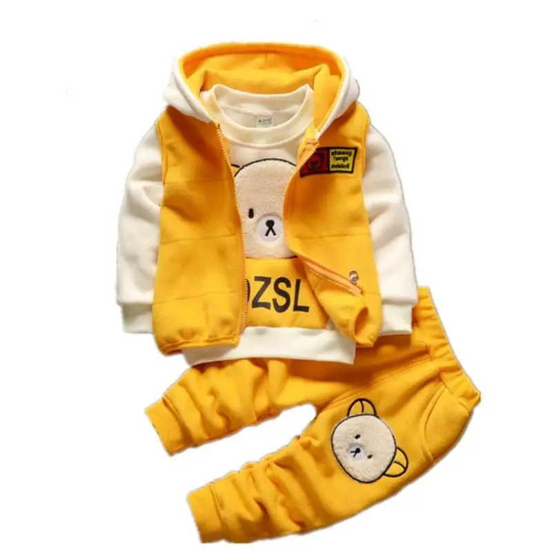 2024 New Winter Children Clothes Set Girls Cotton Cartoons Thick Fleece Hoodies+Vest+pants 3pcs Suit For Boys Warm Clothes0-5Y