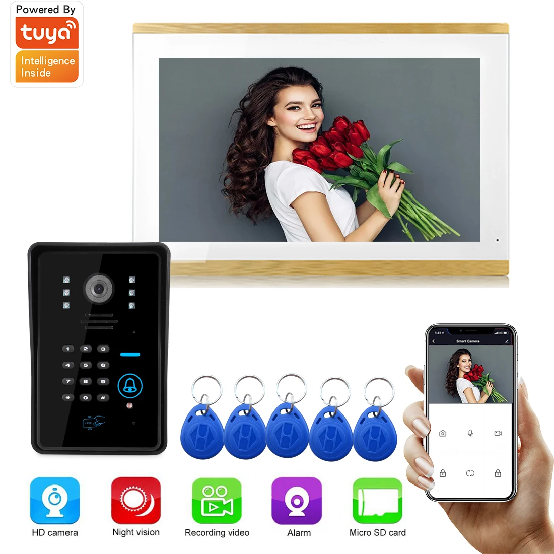 

SYSD Video Door Phone Tuya Smart Video Doorbell WIFI 1080P 10" Monitor Intercom for Home IR Camera RFID Password Unlock