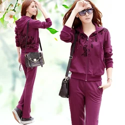 Women Tracksuits Spring Autumn Hooded Printed Jacket+Trousers Two Sets Casual Sportswear Suit Female Pants Set W1843