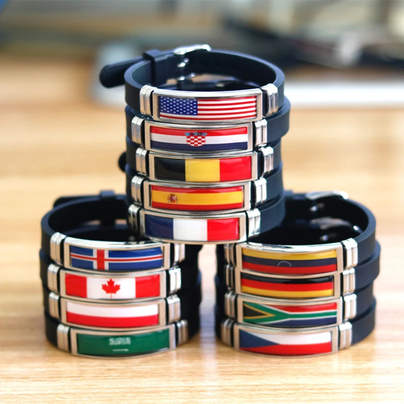 FIMAO USA Spain Flag Bracelet for Men Women Israel Germany Flags Adjustable Silicone Wristband Bangle 2020 Souvenir Gift