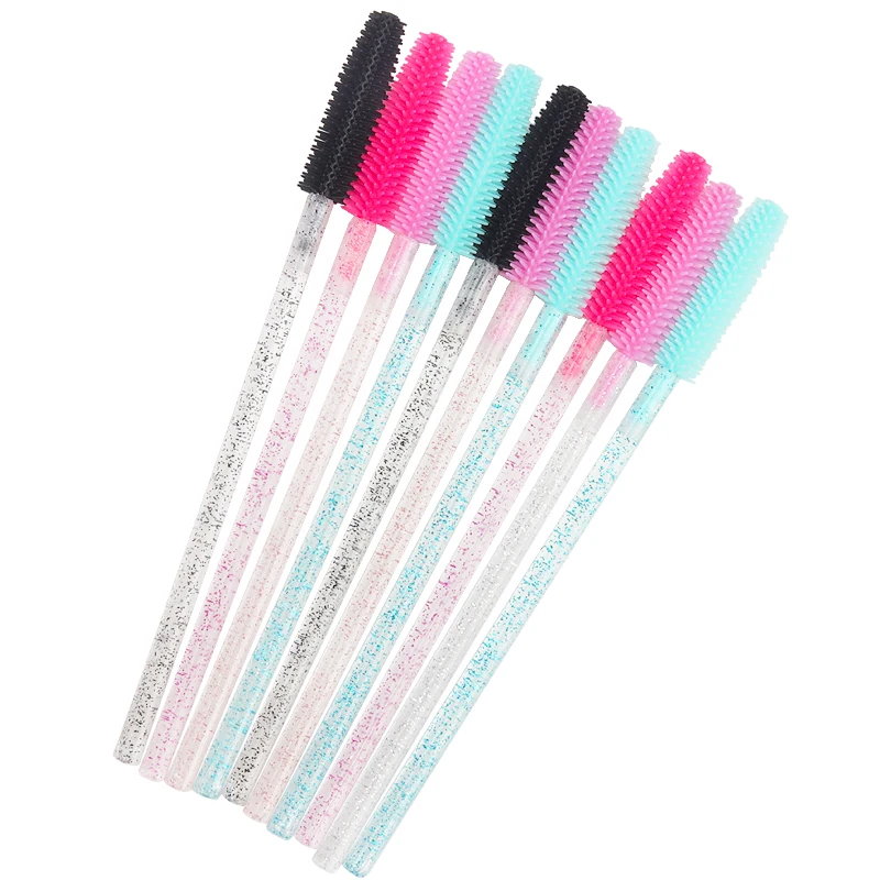 Brosse de maquillage en cristal, poignée en diamant, brosses à sourcils en Gel de Silicone, peigne à cils, Mascara, outils d'extension de cils, 50 pièces