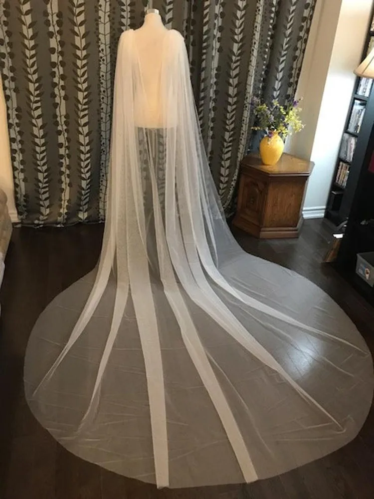 White Ivory Plain Wedding Cape Veil Bridal Shoulder Veils Tulle Long Cape Cloak Shawl Cathedral Wedding Accessories Veu De Noiva