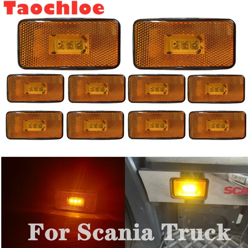 10pcs 24v Amber Led lights For Scania R P G S SERIES 2007 - 2017 side marker Truck  Clearance Lamps  Emark E4 Oem :1737413 plug