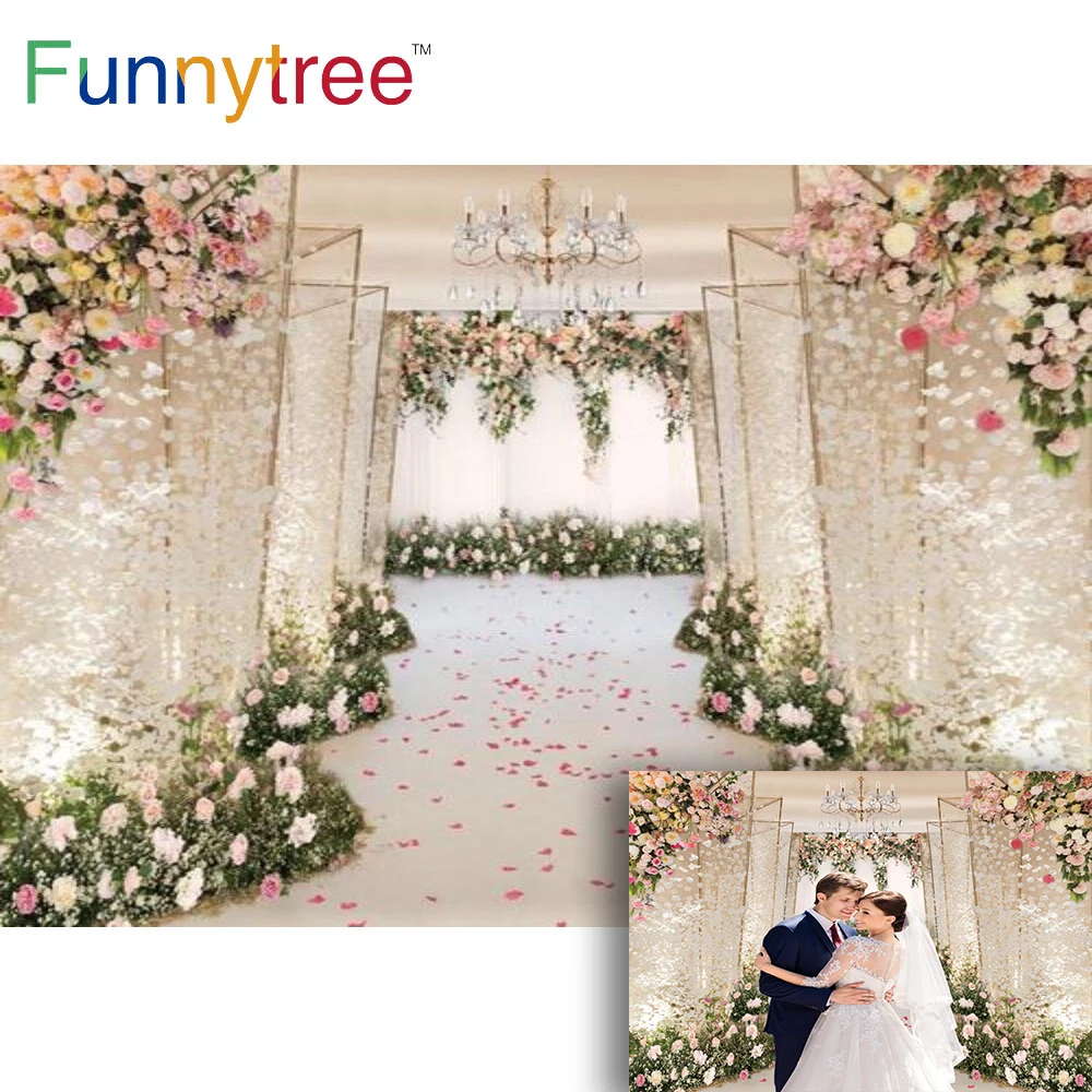 Funnytree Wedding Party Background Engagement Bridal Shower Floral White Romantic Ceremony Photography Photoshoot Backdrop