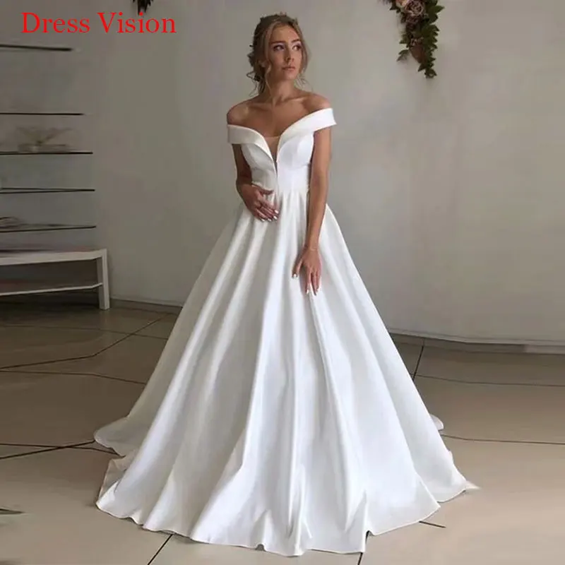 

New Arrival Satin Wedding Dress платье Vestido De Noiva Robe De Soiree Bride To Be Vestidos De Fiesta Off The Shoulder