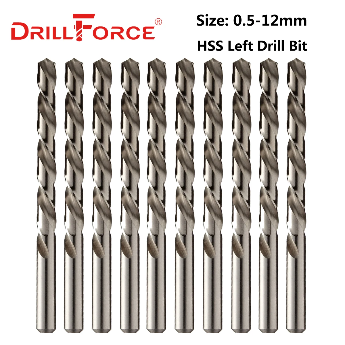 Drillforce 10 szt. 0,5 mm-12 mm wiertła lewe HSS M2 wiertło kręte wsteczne (0,5/1,5/2/2,5/3/4/4,5/5/5,5/6/7/8/9/10/11/12 mm)