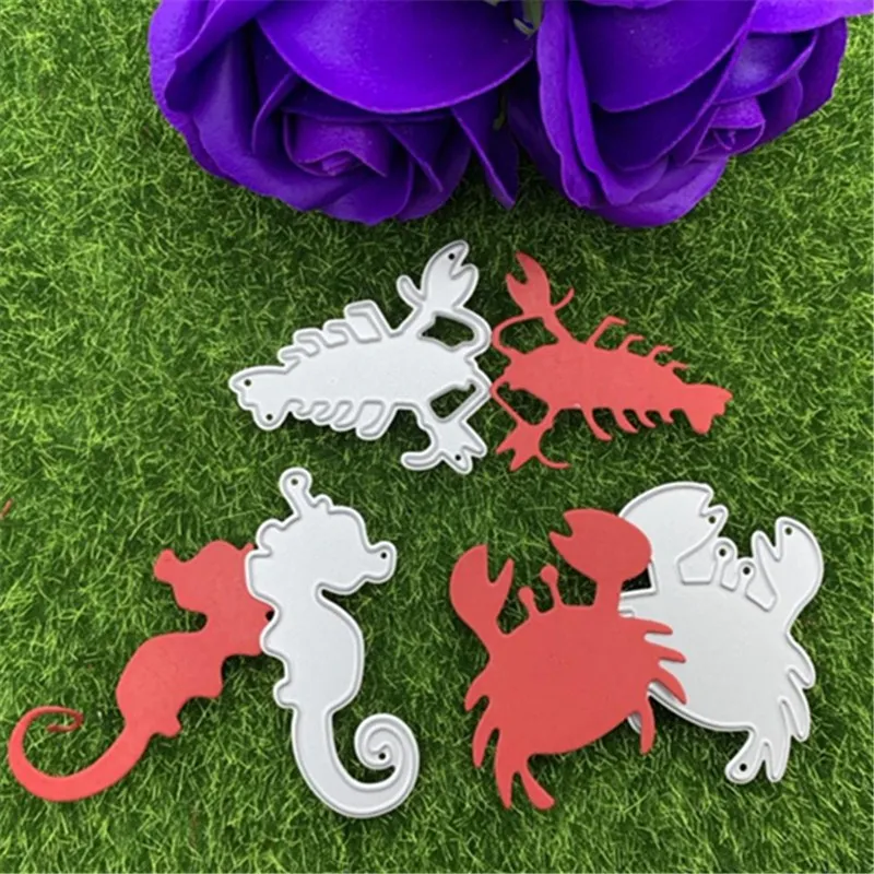 3 Piece Set Water Creature Lobster Crab Hippocampus Hand Embossed DIY Album Scrapbook Greeting Card Decoration Metal Cutting Mou