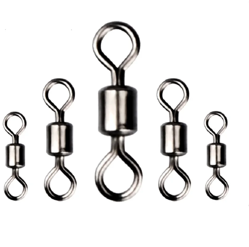 50PCS/Lot Fishing Swivels Ball Bearing Swivel with Safety Snap Solid Rings Rolling Swivel for Carp Fishing Accessories