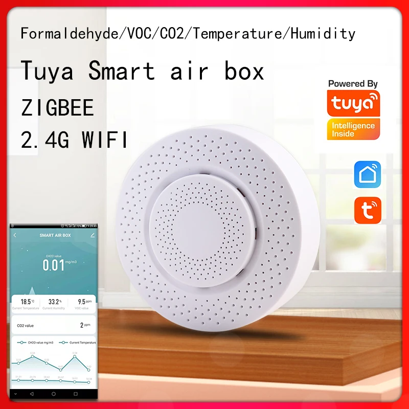 FrankEver Smart Air Box Wifi ZIGBEE Formaldehyde VOC CO2 Temperature Humidity Smart Sensor Alarm Detector Tuya Smart Home