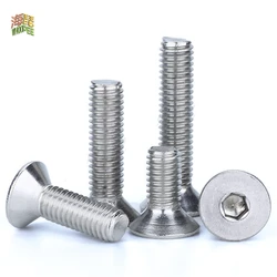 DIN7991 5-50pcs M2 M2.5 M3 M4 M5 M6 M8 M10 304 Stainless Steel Hexagon Hex Socket Countersunk Screw Flat Head Screw Allen Bolts