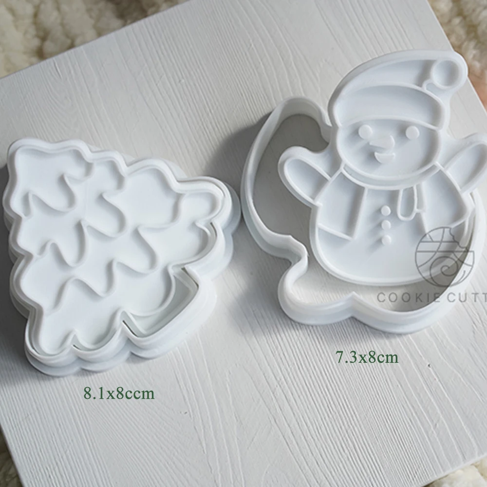 Christmas Cookie Cutter Xmas Theme Biscuit Mold Snowman Santa Claus Trees Sock Plunger Fondant Sugarcraft Mould Baking Mold