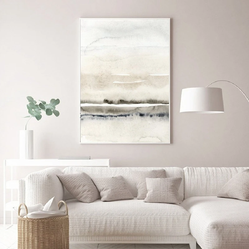 Beige and Grey Canvas Paintings Abstract Watercolor Posters and Prints Modern Minimalist Wall Art Pictures for Living Room Decor