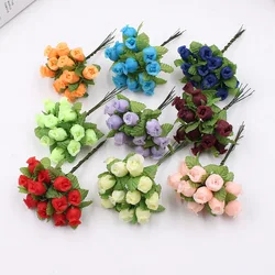 12pcs/bundle artificial silk mini rose bud flower head DIY flower bouquet gift box scrapbooking wedding home party decoration