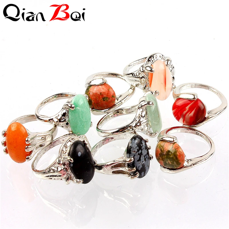 QianBei بالجملة 10 قطعة الكثير سبائك الزنك الطبيعي متعدد الألوان حجر البنصر للنساء الزفاف المشاركة مجوهرات هدايا #2