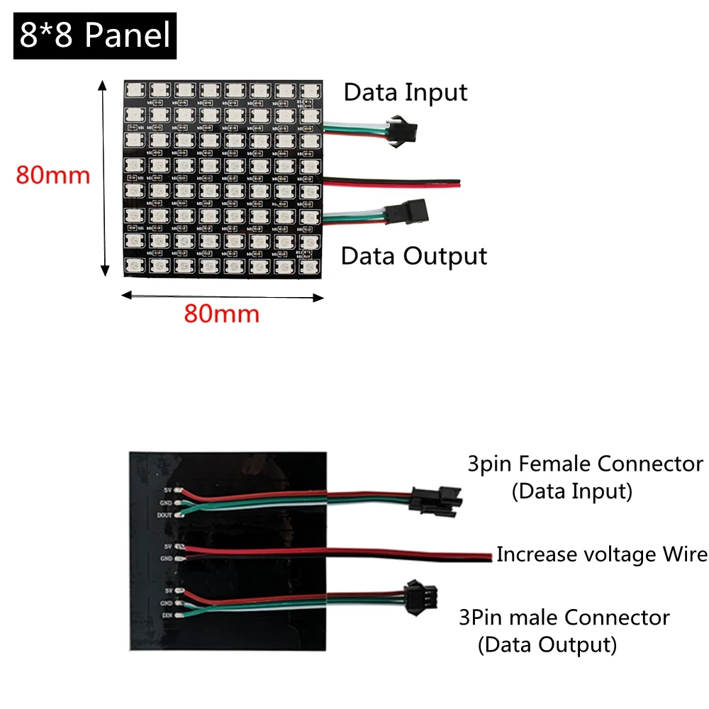 WS2812B 5050 RGB Led DigitaI PaneI Matrix FIexibIe Screen IndividuaIIy AddressabIe PixeIs 8*8 64Leds 16*16/8*32 256Leds DC5V