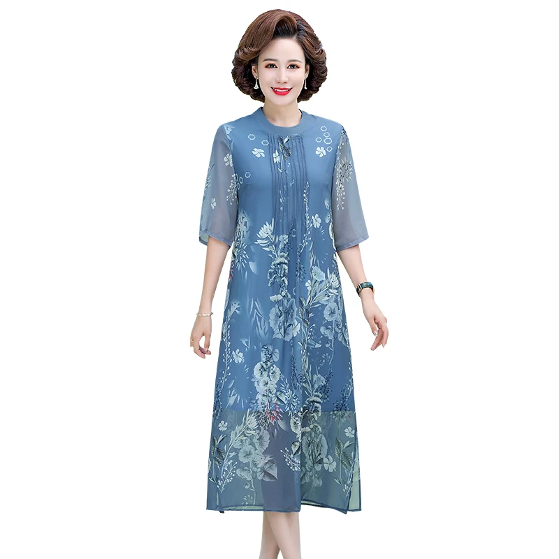 

Summer New Arrival Hot Sale Short Sleeve Flower Printed Women Chiffon Long Dress