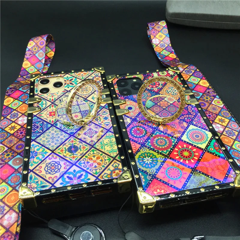 Lüks Glitter Vintage Çiçek Kapak Kadın Ekose Kılıf Samsung Galaxy S25 Ultra S24 FE S23 Artı S22 S20 S21 S10 Not 20 10