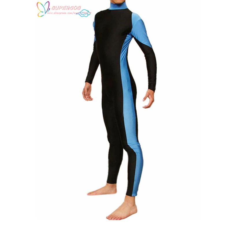 High Quality Halloween Carnival Party Black Blue Stripes Spandex Catsuit Zentai Suit