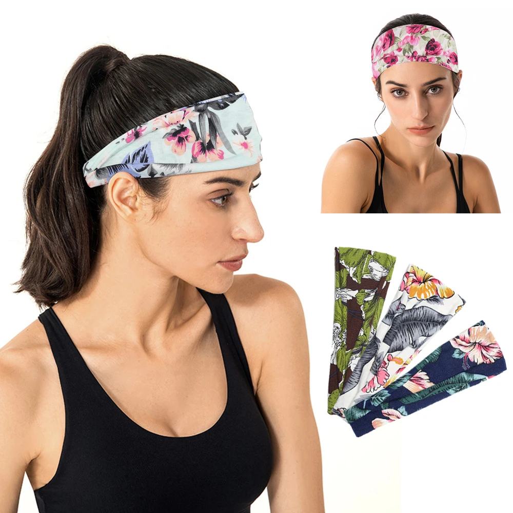 Fashion Women Headband Stretch Headpiece Printed Sports Hairband Yoga Headwrap Girl Wash Face Hair Bands Outdoor Hair Accessorie