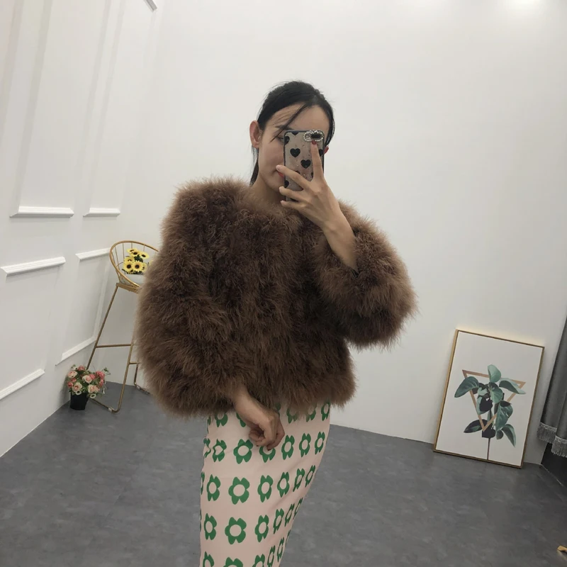 

New Women real turkey feather short coat genuine ostrich feather spring autumn winter Jacket female feather outerwear