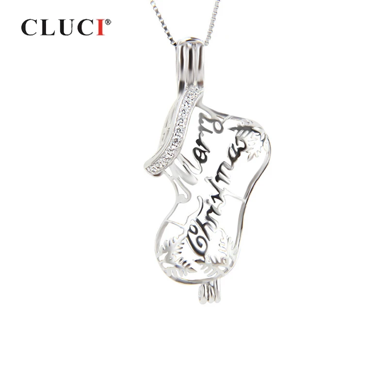 

CLUCI, серебро 925 пробы, рождественские подвески, ювелирные изделия, чулки, одежда, носки Санты, подвески в форме подвески, женские жемчужные медальоны SC163SB