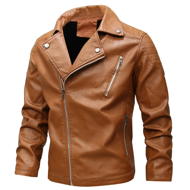 

New Punk Leather Jacket Men Fashion Zippers Motorcycle Leather Jacket Men Slim Fit Fleece PU Coat Male Casaco Masculino