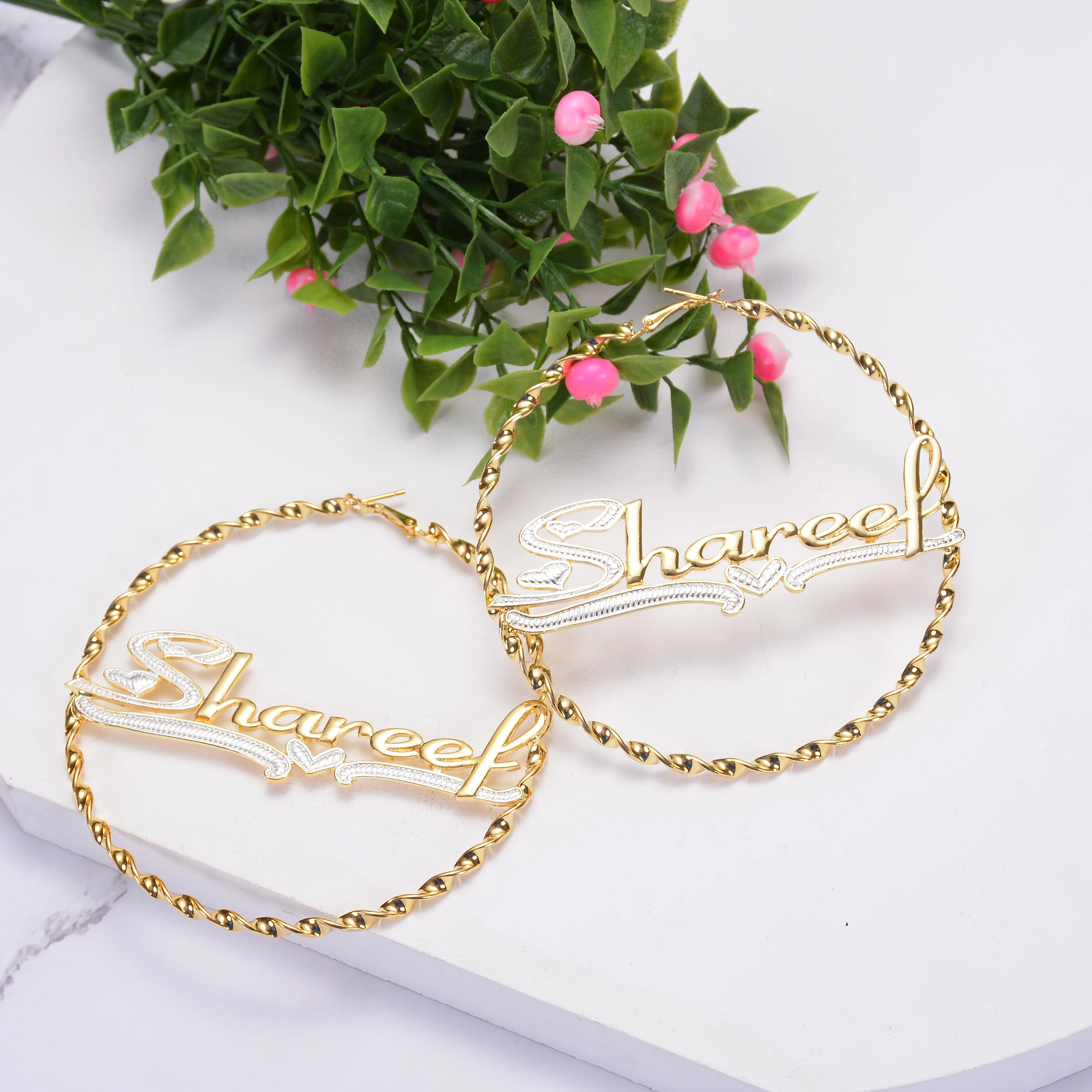 DUOYING 2020 New Name Earring Custom HipHop Earrings Sexy Earring Personalized Gold TwoColor Plating Round Earring forWomen Gift