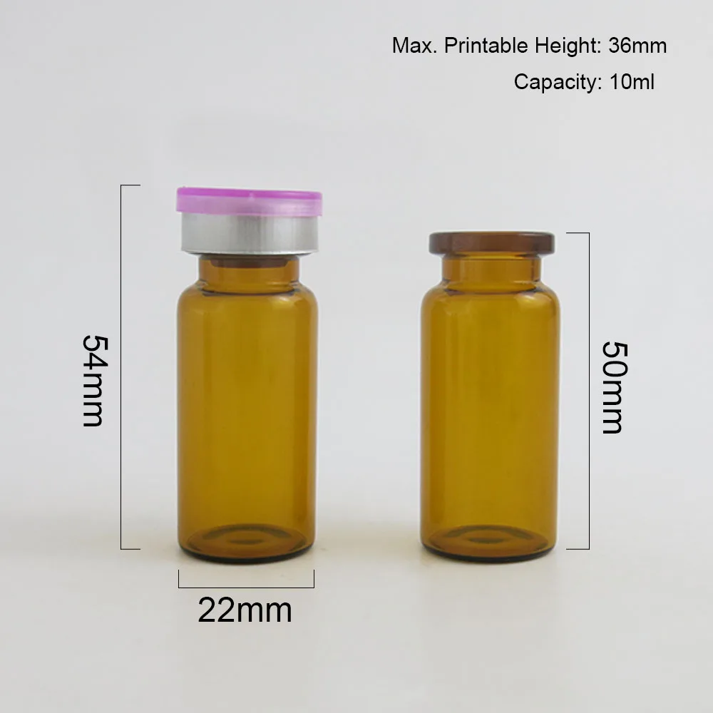10ml Clear Amber Injection Glass Vial with Plastic-Aluminium Cap1/3oz Transparent Glass Bottle with Grey Butyl Stopper 100pcs