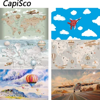Capisco 모험 시작 여행 베이비 샤워 파티 장식 배경, 세계지도 생일 사진 배경 사진 배너