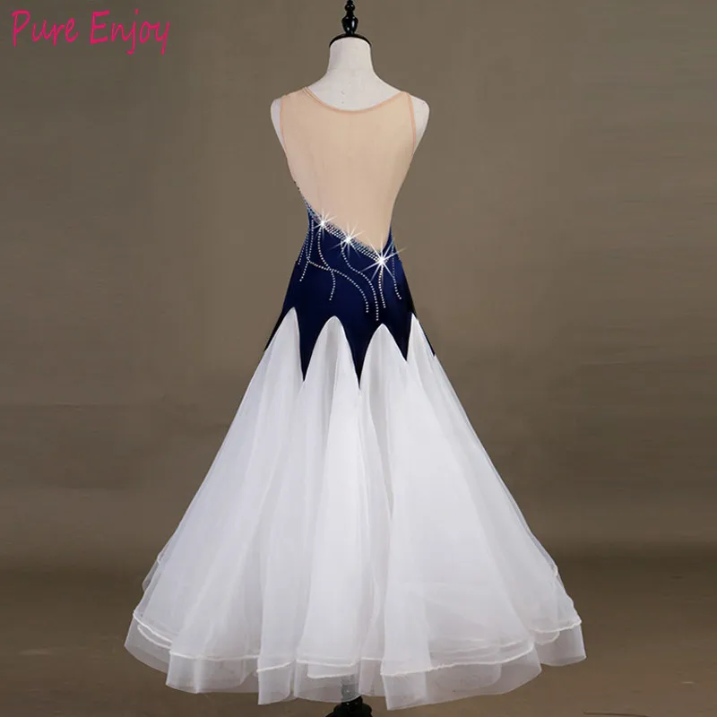 Vestido infantil para dança de salão, vestido branco e azul de baile para mulheres