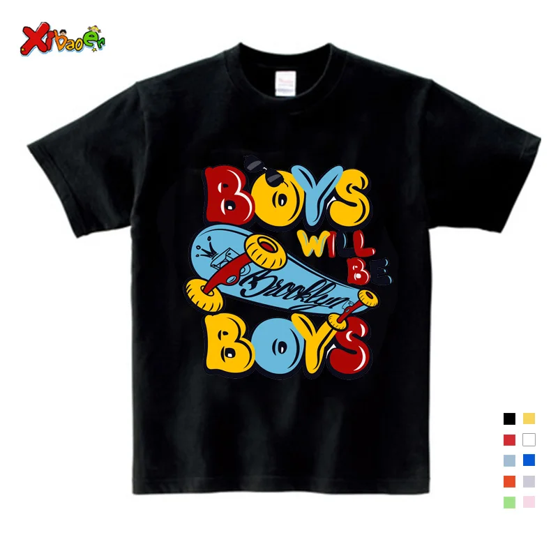 Kids Boys T Shirt 2021 Summer Baby Boys Cotton Tops Toddler Tees Clothes Children Skateboard  Cartoon Print Short Sleeve T-shirt