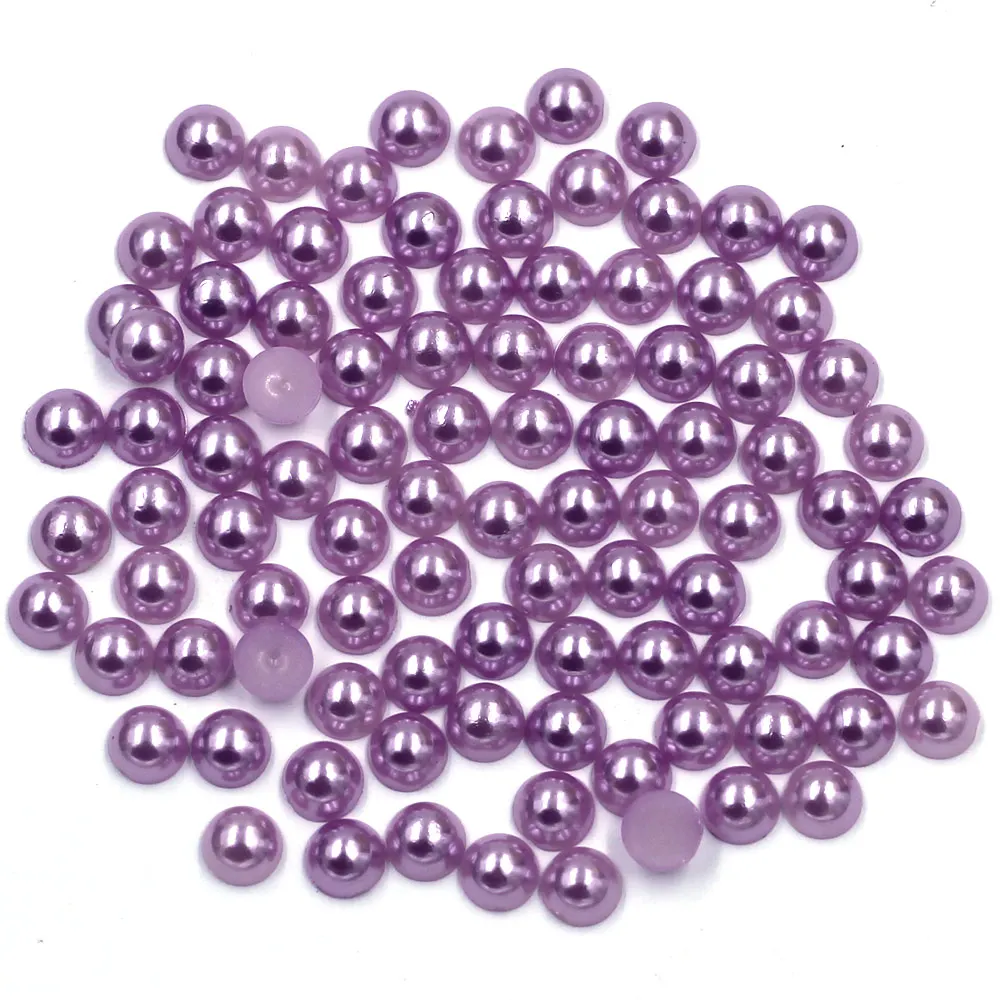 100-1000Pcs Resin Imitation Pearl Bead Flatback Purple Half Round For Nail Art DIY Craft Jewelry Cameo Cabochon Decoration