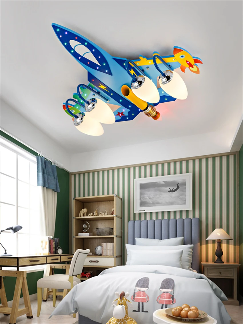 Cartoon blue plane ceiling lights children's room bedroom Nordic modern study toy room aircraft decorated ceiling lamps lighting