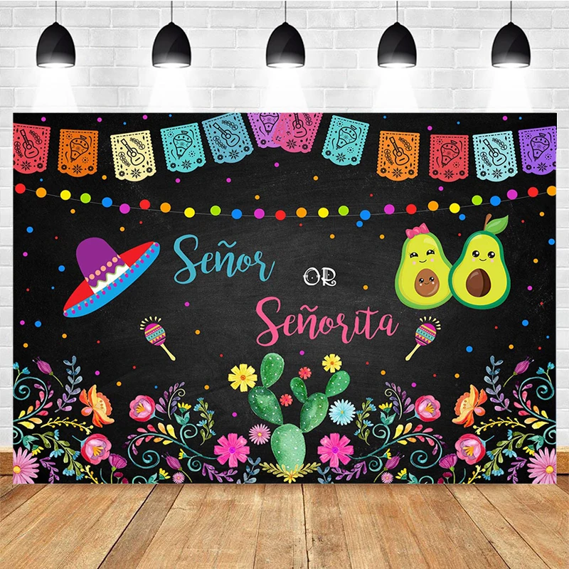 Mocsicka Mexican Fiesta Photography Backdrop Colored Stripes Flowers Cactus Birthday Party Decor Banner Background Photo Studio