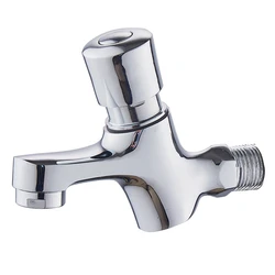 Wall-mounted Delay Faucet Copper Chrome Plated Single Cold Basin Faucet Push Button Basin Tap