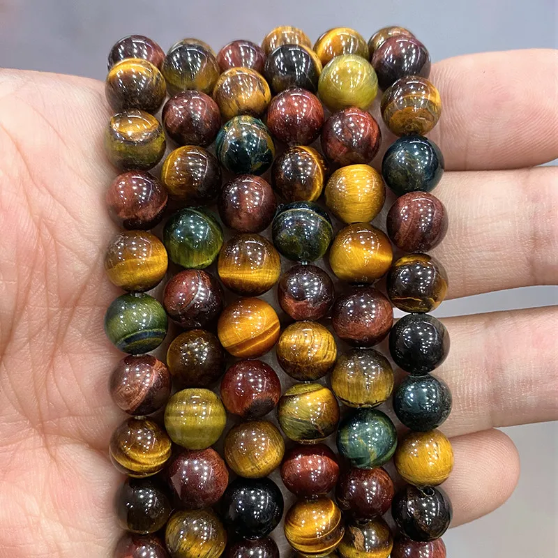 Natural Stone Tricolor Tiger Eye Agates Loose Round Beads DIY Charms Bracelet Necklace for Jewelry Making 15