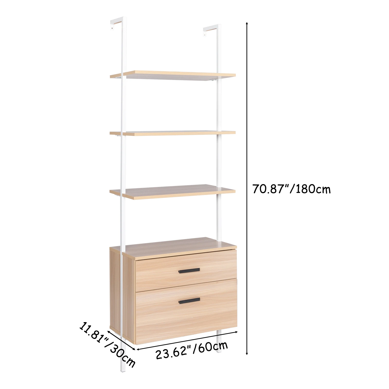 Industrial Bookshelf 5-Layer Wall Rack Storage Shelf with 2 Wood Drawers&Matte Steel Frame Sturdy Construction Easy to Install