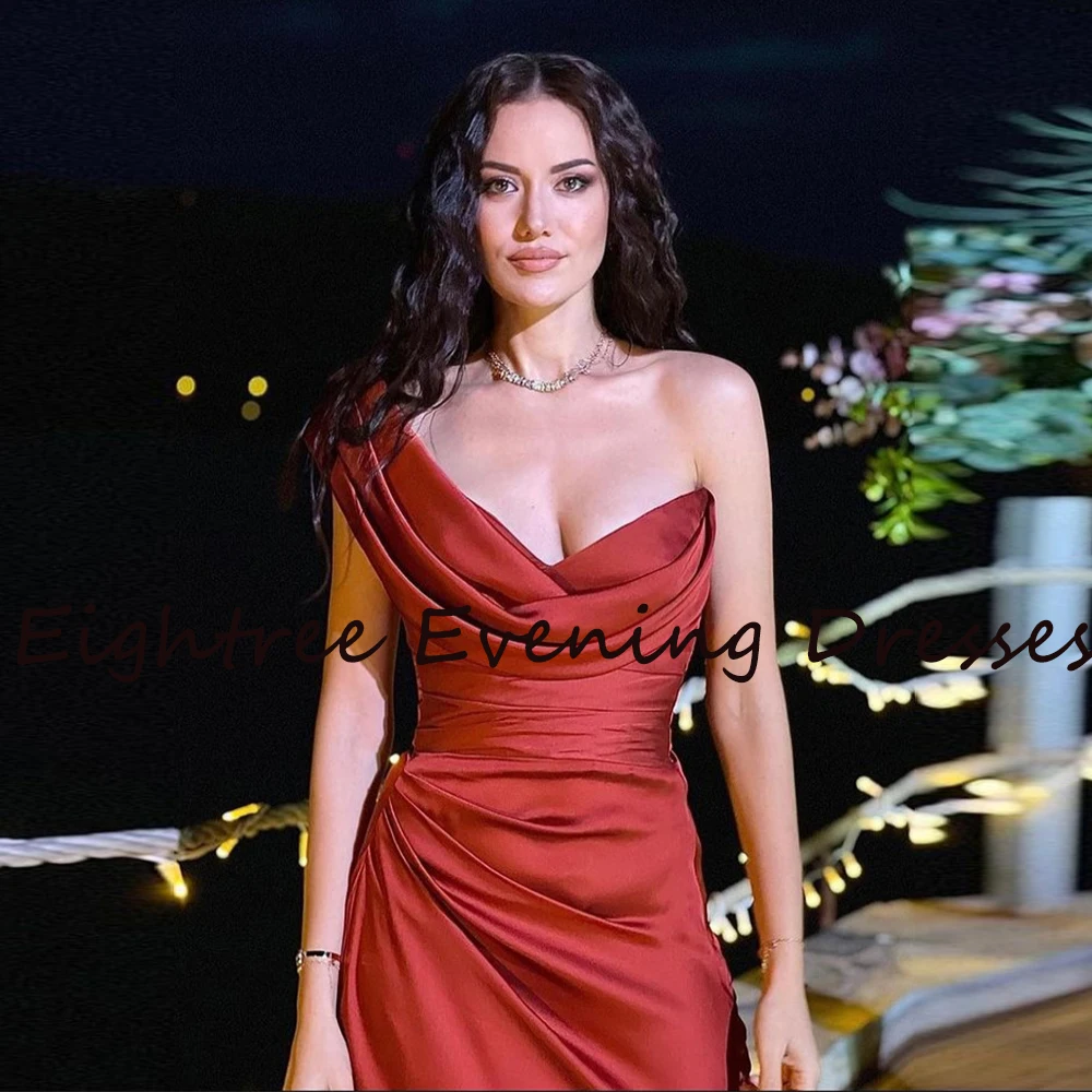 Eightree moderno vinho vermelho longo sereia lado fenda vestidos de noite sem mangas vestidos de festa um ombro vestidos robe de soiree