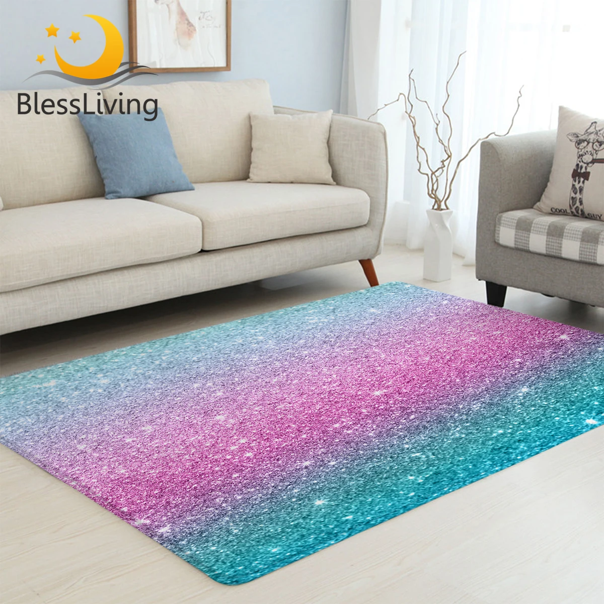 

BlessLiving Rainbow Area Rug For Living Room Colorful Trendy Center Rug Modern Blue Pink Bedroom Carpet 152x244cm Drop Ship