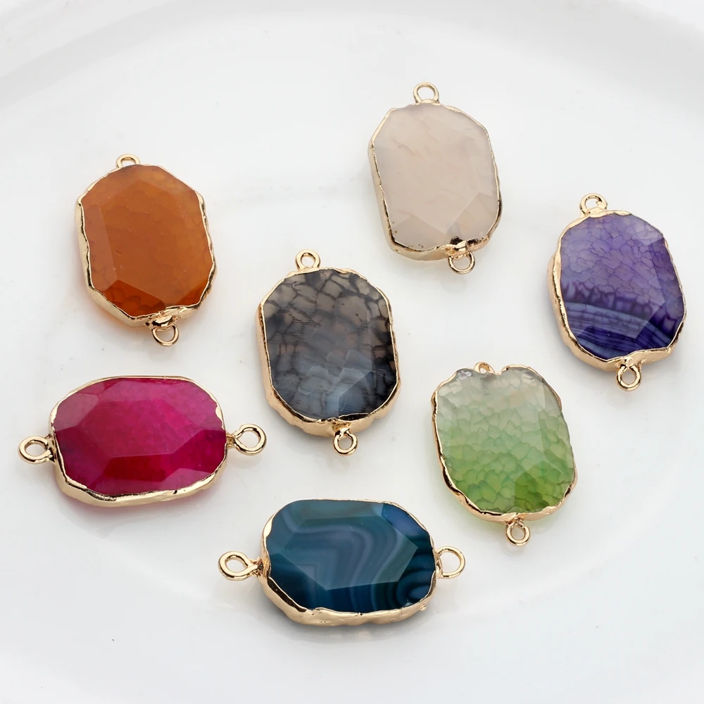 Natural  Stone Charms Pendant Colorful Birthstone Double Hole Connector Charms 1pcs For DIY Jewelry Bracelet Accessories